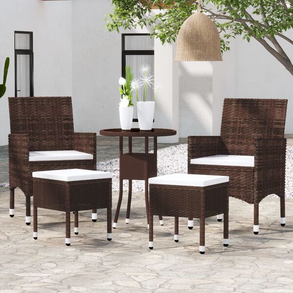 vidaXL 5 pcs conjunto lounge jardim vime PE castanho