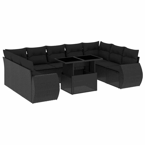 vidaXL 10 pcs conjunto sof&aacute;s de jardim c/ almofad&otilde;es vime PE preto