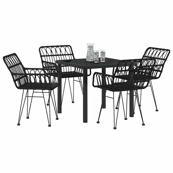 vidaXL Conjunto de Jantar para Jardim 5 pcs Preto A&ccedil;o revestido a p&oacute;