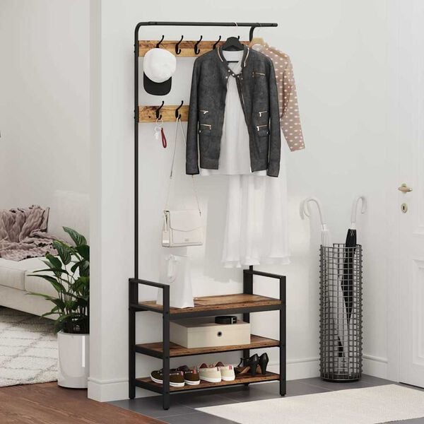 vidaXL Cabideiro Madeira antiga 75 x 34 x 184 cm Madeira processada