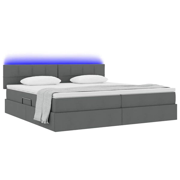 vidaXL Cama com arruma&ccedil;&atilde;o e LED Cinza Escuro 200 x 200 cm tecido