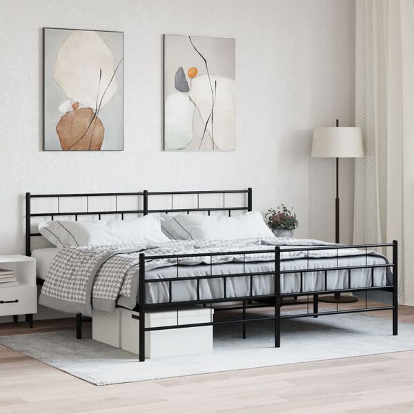 vidaXL Estrutura de cama com cabeceira e p&eacute;s 200x200 cm metal preto