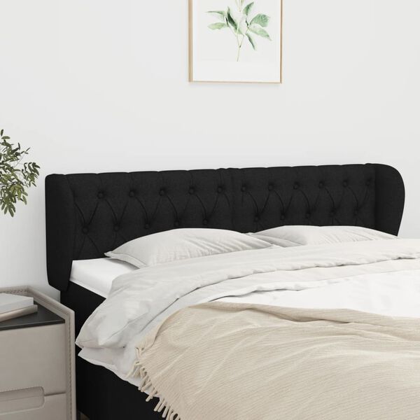 vidaXL Cabeceira de cama c/ abas tecido 163x23x78/88 cm preto