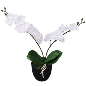 vidaXL Planta orqu&iacute;dea artificial com vaso 30 cm branco
