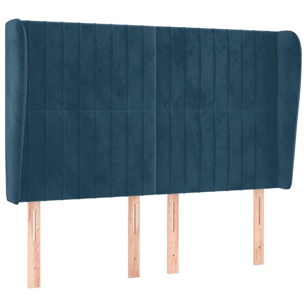 vidaXL Cabeceira cama c/ abas veludo 147x23x118/128 cm azul-escuro