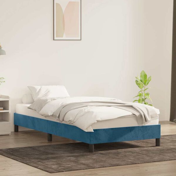 vidaXL Estrutura de cama sem colch&atilde;o 90x220 cm veludo azul-escuro