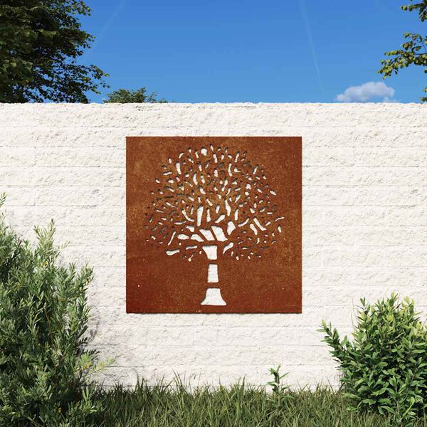 vidaXL Decora&ccedil;&atilde;o p/ muro de jardim 105x55 cm a&ccedil;o corten design &aacute;rvore