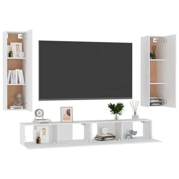 vidaXL 4 pcs conjunto de m&oacute;veis de TV derivados de madeira branco