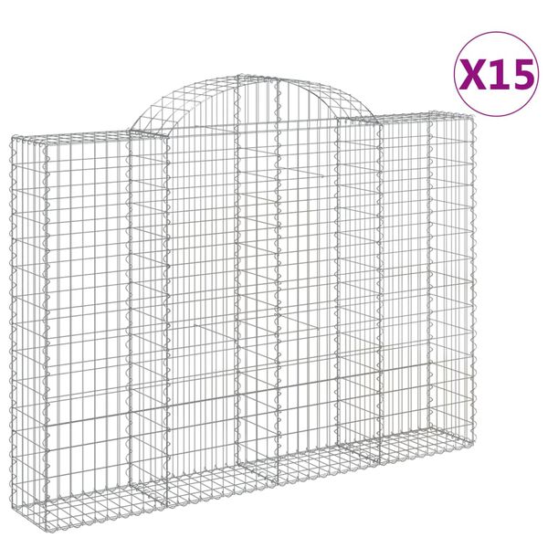 vidaXL Cestos gabião arqueados 15 pcs 200x30x140/160 ferro galvanizado
