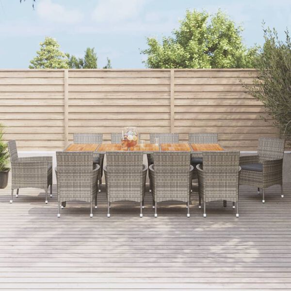 vidaXL 11 pcs conjunto jantar p/ jardim c/ almofad&otilde;es vime PE cinzento