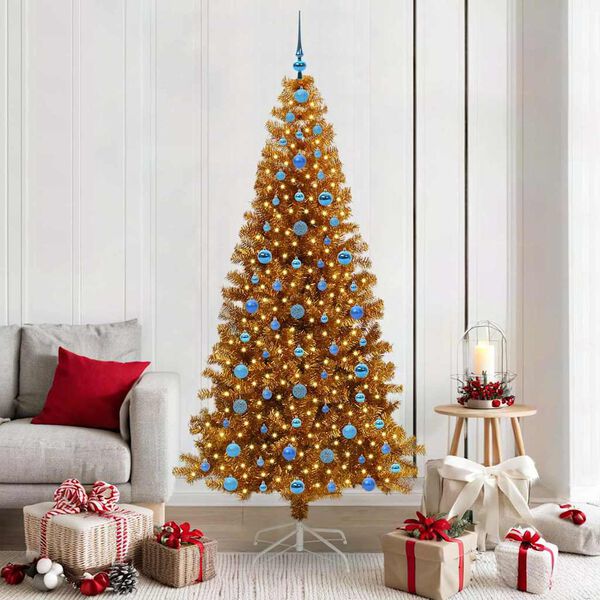 vidaXL &Aacute;rvore de Natal com 300 LEDs com suporte Ouro 210 cm PET