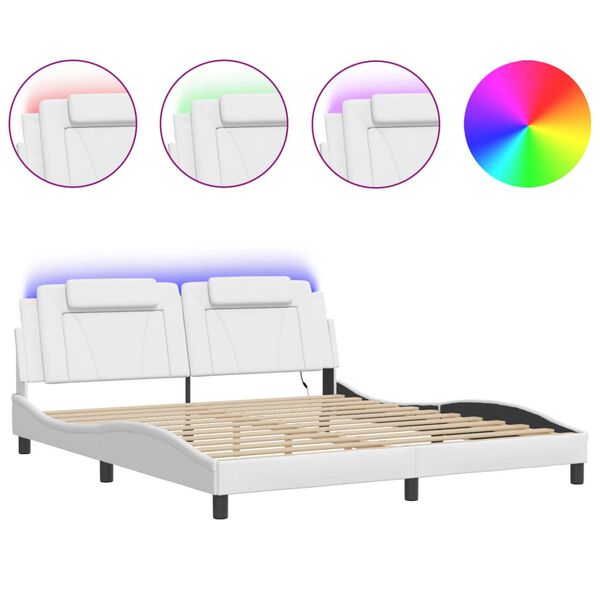 vidaXL Estrutura de cama Viana com LED sem colch&atilde;o 180x200 cm branco