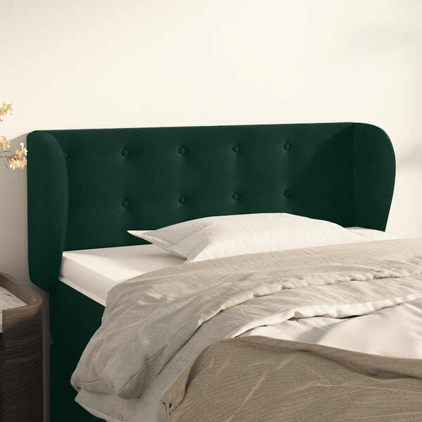 vidaXL Cabeceira de cama c/ abas veludo 83x23x78/88cm verde-escuro