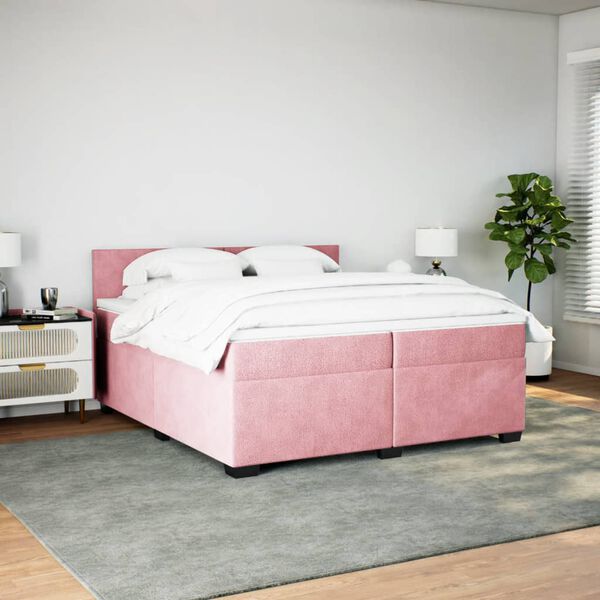 vidaXL Cama com molas/colch&atilde;o 200x200 cm veludo rosa