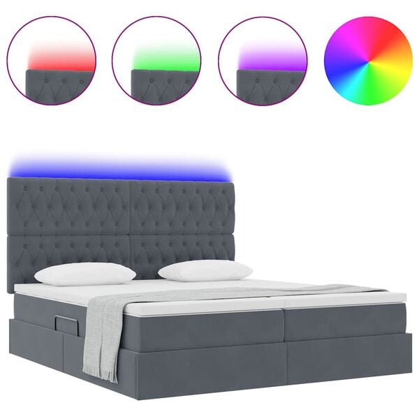 vidaXL Cama com luzes de tira LED Cinza Escuro 200 x 200 cm Veludo