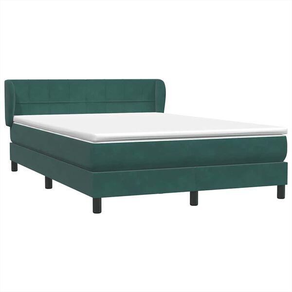 vidaXL Cama com molas/colch&atilde;o 140x220 cm veludo verde-escuro