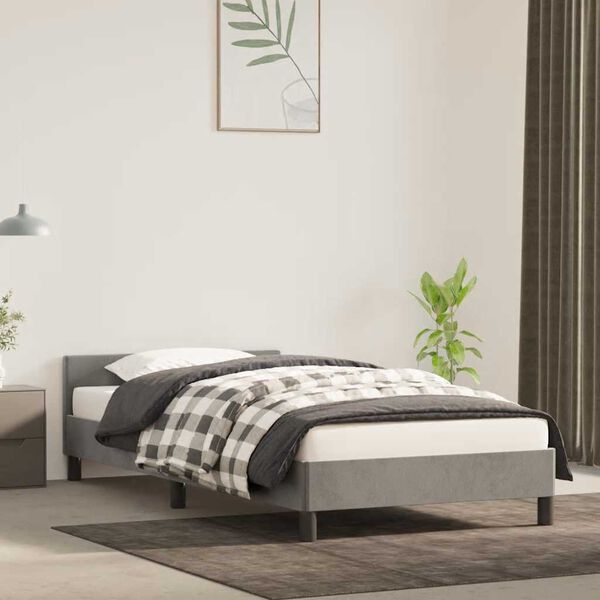 vidaXL Estrutura de cama sem colch&atilde;o 90x200 cm veludo cinzento-claro