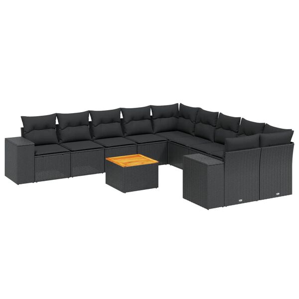 vidaXL 11 pcs conjunto sof&aacute;s de jardim c/ almofad&otilde;es vime PE preto
