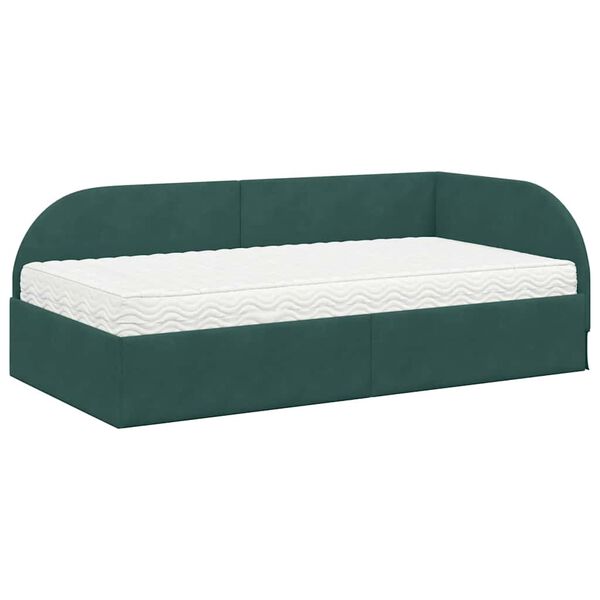 vidaXL Estrutura de Cama de Canto com Colch&atilde;o 2 pcs Verde Veludo