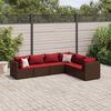 vidaXL 6 pcs conj. lounge jardim c/ almofadões 6 pcs vime PE castanho