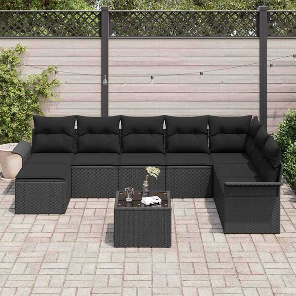 vidaXL Conjunto de Sof&aacute; de Jardim 9 pcs Bege Rattan Sint&eacute;tico