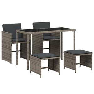 vidaXL 5 pcs conjunto de jantar p/ jardim c/ almofad&otilde;es vime PE cinza