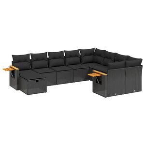 vidaXL 10 pcs conjunto sof&aacute;s de jardim c/ almofad&otilde;es vime PE preto