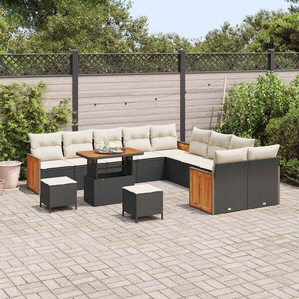 vidaXL Conjunto de Sof&aacute; de Jardim com almofada 13 pcs Preto e Creme
