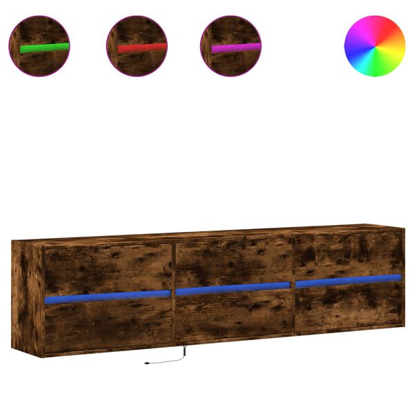 vidaXL M&oacute;vel de parede p/ TV c/ luzes LED 180x31x45 cm carvalho fumado