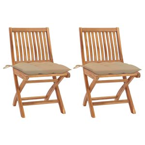 vidaXL Cadeiras de jardim c/ almofad&otilde;es bege 2 pcs teca maci&ccedil;a