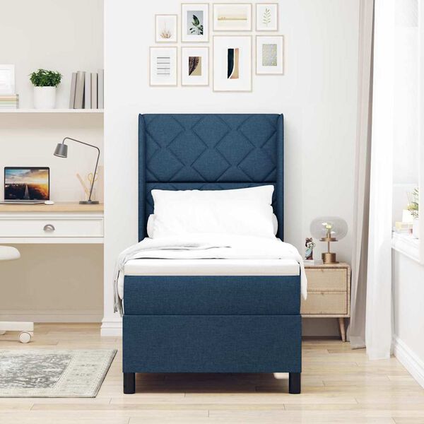 vidaXL Cama Box com colch&atilde;o com cabeceira Azul 90 x 190 cm tecido
