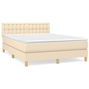 vidaXL Cama com molas/colch&atilde;o 140x200 cm tecido cor creme
