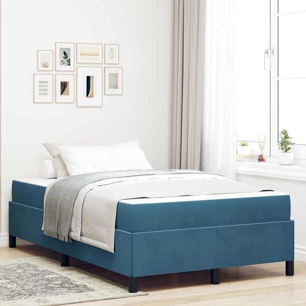 vidaXL Estrutura da Cama com colch&atilde;o Azul Escuro 120 x 190 cm tecido