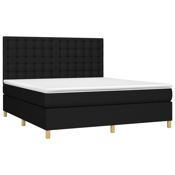 vidaXL Cama box spring c/ colch&atilde;o e LED 160x200 cm tecido preto