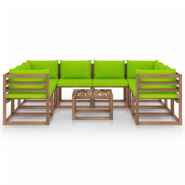 vidaXL 9 pcs conjunto lounge de jardim c/ almofad&otilde;es verde brilhante
