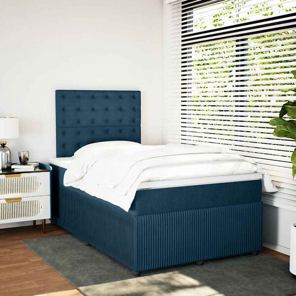 vidaXL Cama boxspring com colch&atilde;o 120x190 cm veludo azul-escuro