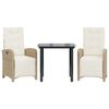 vidaXL 3 pcs conjunto bistr&ocirc; com almofad&otilde;es vime PE bege