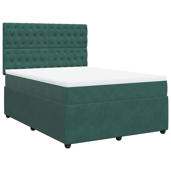 vidaXL Cama com molas/colch&atilde;o 160x200 cm veludo verde-escuro