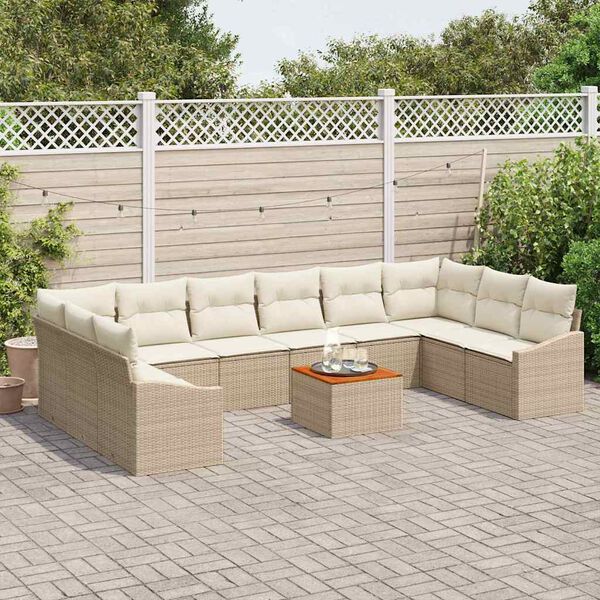 vidaXL Conjunto de Sof&aacute; de Jardim com almofada 11 pcs Bege vime PE