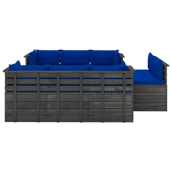 vidaXL 9 pcs conjunto lounge de paletes + almofad&otilde;es madeira de pinho
