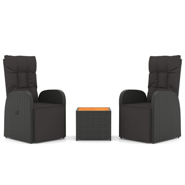 vidaXL 3 pcs conjunto lounge para jardim vime PE/ac&aacute;cia maci&ccedil;a preto