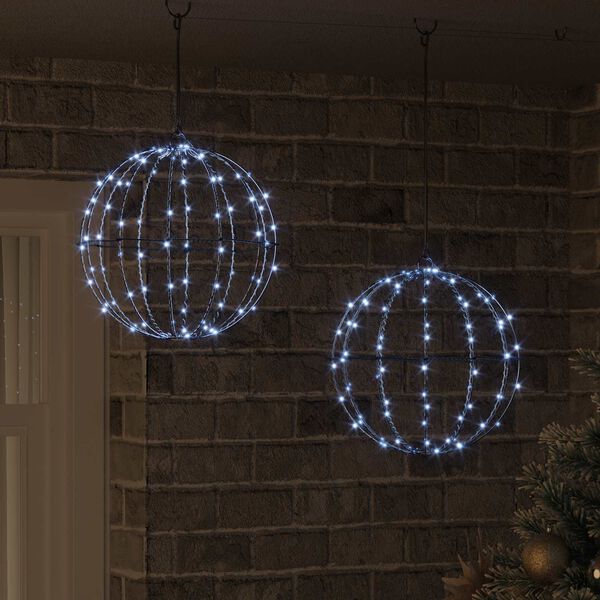 vidaXL Bola com 192 LEDs 2 pcs Branco frio 31,5 x 31,5 x 32 cm Metal