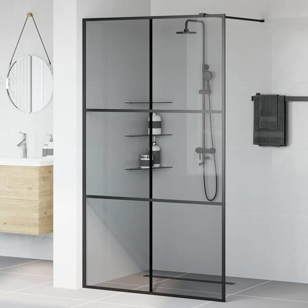 vidaXL Parede de Chuveiro Walk-in Preto 115 x 195 cm vidro temperado