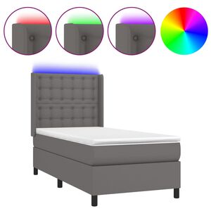 vidaXL Cama box spring c/ colch&atilde;o/LED 90x190 cm couro artificial cinza
