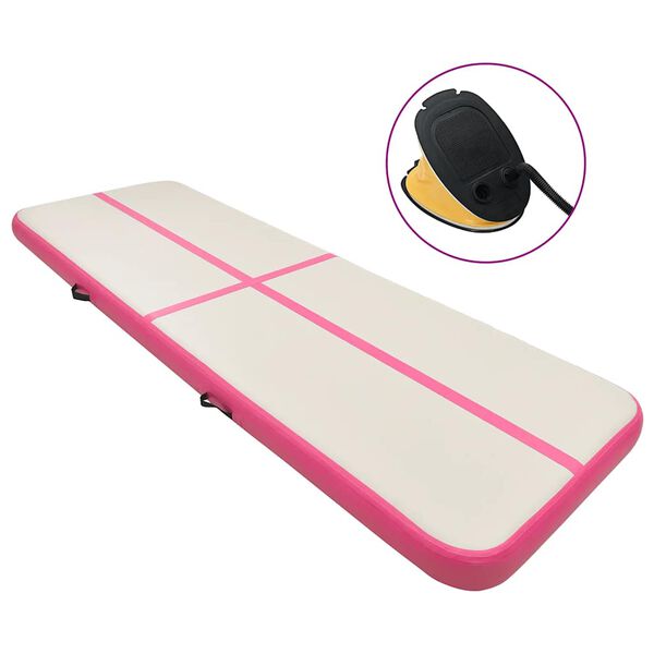 vidaXL Colch&atilde;o de gin&aacute;stica insufl&aacute;vel c/ bomba 500x100x15 cm PVC rosa