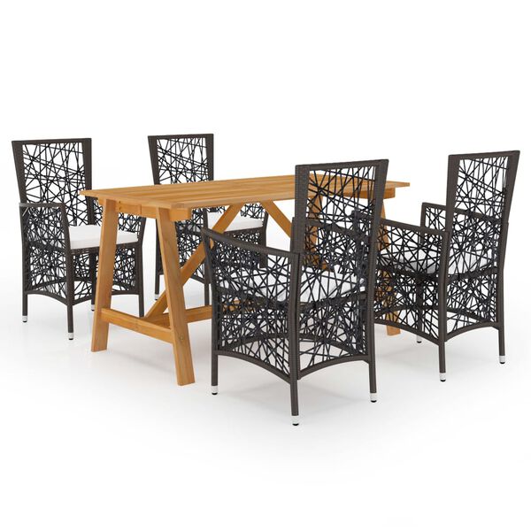 vidaXL 5 pcs conjunto de jantar para jardim castanho