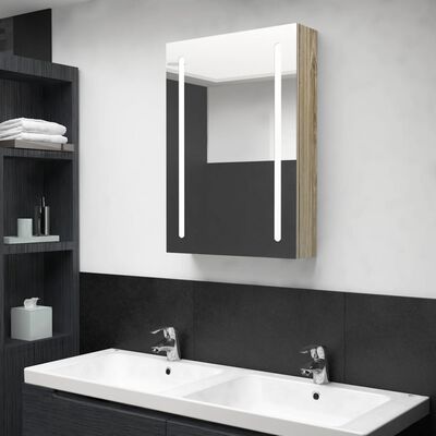vidaXL Armário espelhado p/ casa de banho LED 50x13x70 cm carvalho