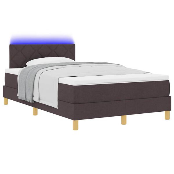 vidaXL Cama Box Spring LED com led Marrom Escuro 120 x 200 cm tecido