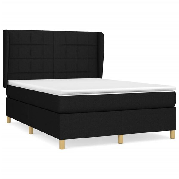vidaXL Cama com molas/colch&atilde;o 140x190 cm tecido preto