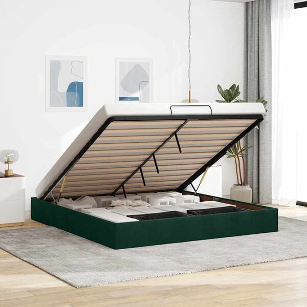 vidaXL Estrutura de cama otomana sem colch&atilde;o 160x200 cm verde escuro